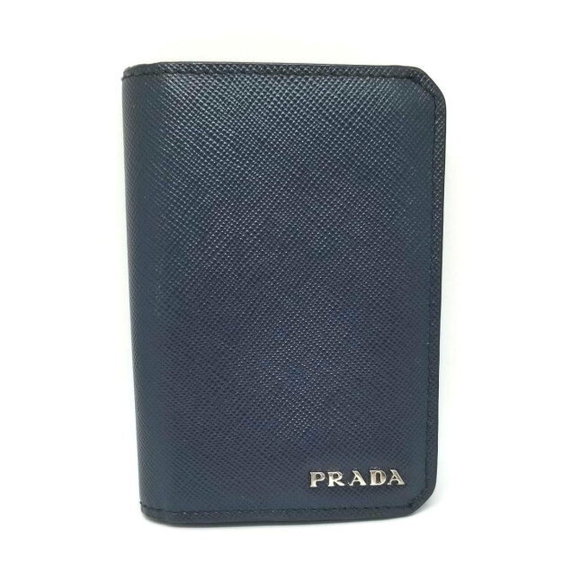 Prada card case business holder Saffiano leather Navy Blue bi fold - Picture 1 of 1